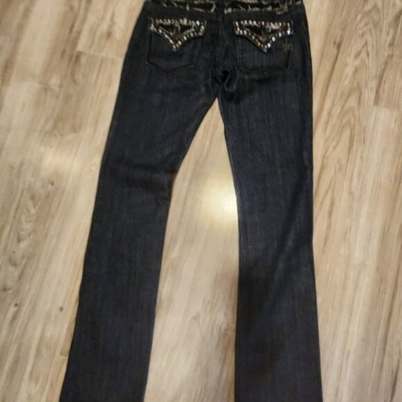 Miss Me Dark Blue Boot Cut Jeans with Studded Pockets - Picture 5 of 5